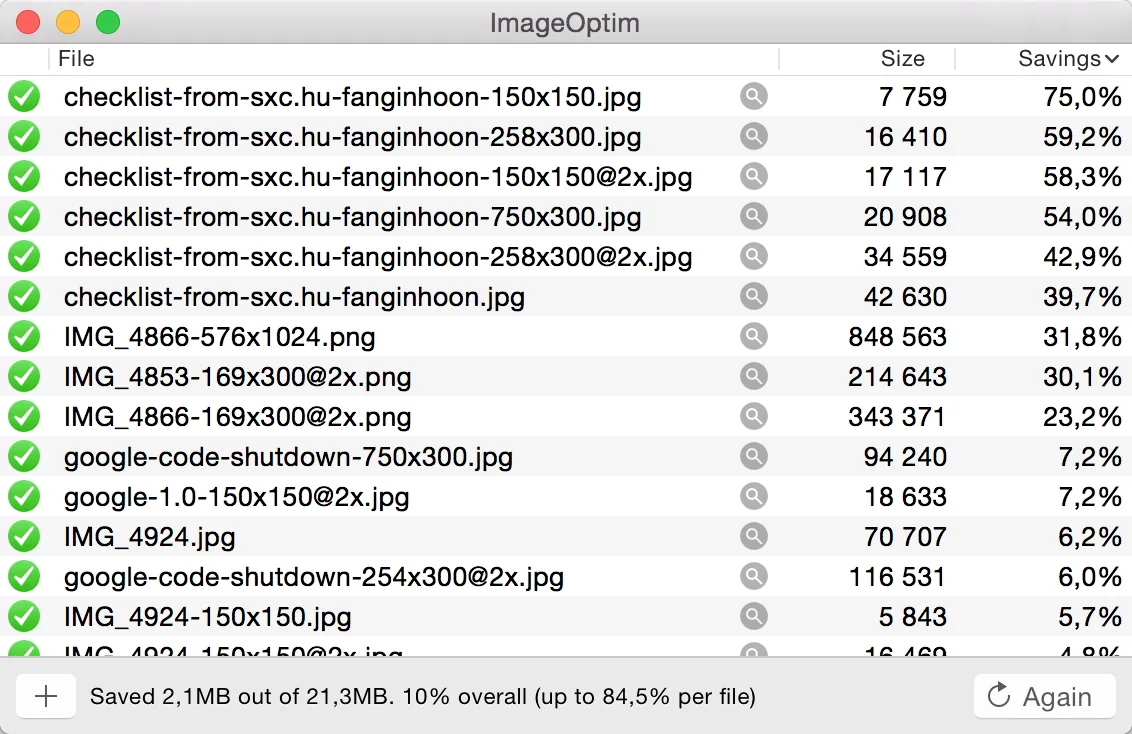 Imageoptim makes images smaller, without loss of quality.