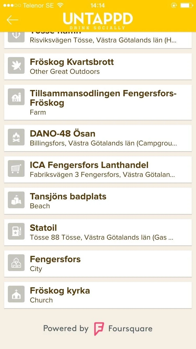 The beer app Untappd uses Foursquare's API to help users enter their location.