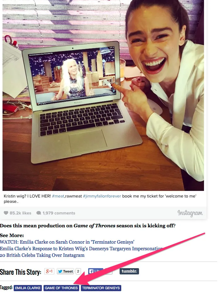 BBC America using tags to enhance navigation (and also embedding content from Instagram).