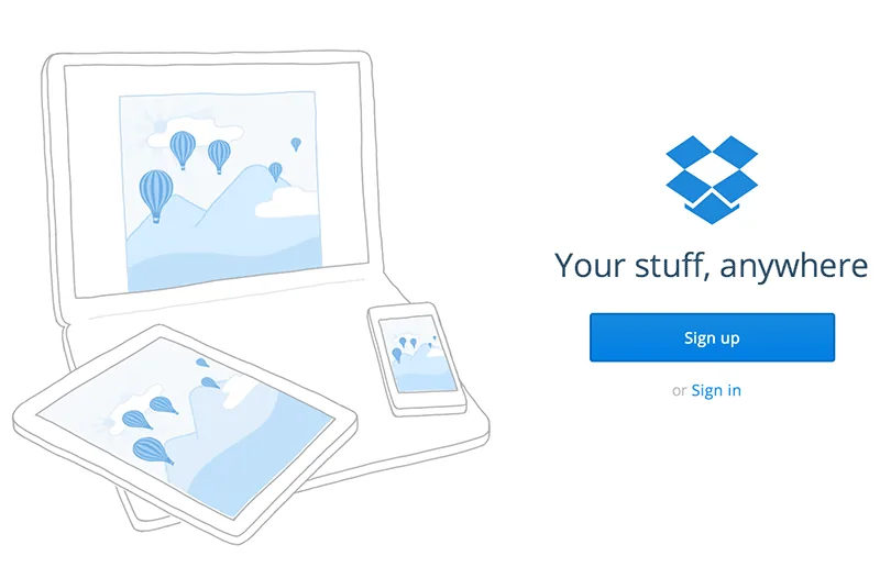 Dropbox clearly thinks signing up is more important than signing in, probably because existing users might be more committed to fulfilling their task, compared to newcomers.