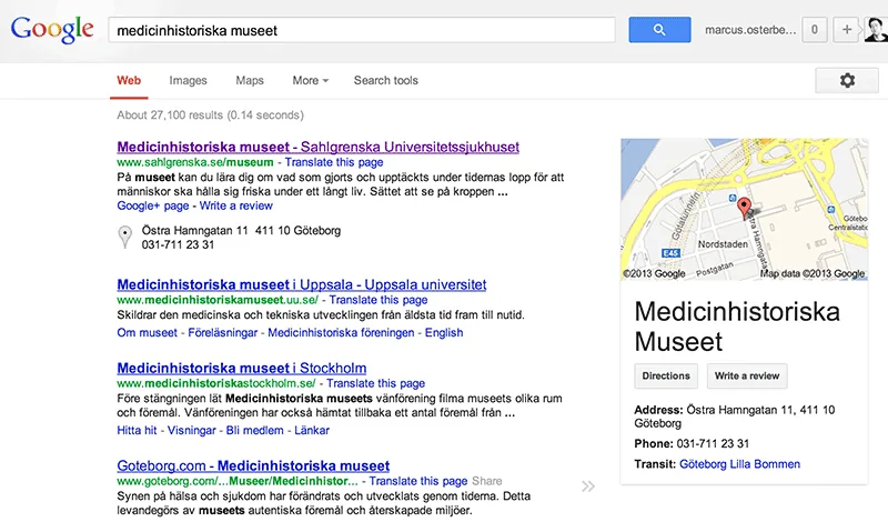 Knowledge Graph i högerkolumnen på en skrivbordsdator.