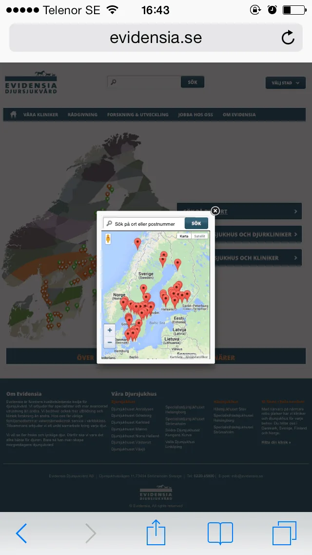 Hur en icke-responsiv webbplats kan se ut på iPhone 5S.