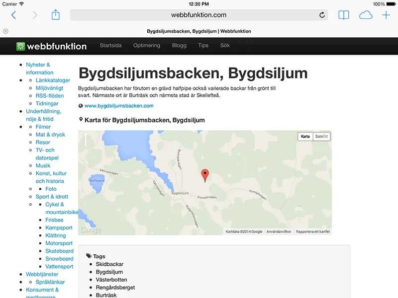 Alternativ B . Alternativ sidmall med en kolumn som ger större yta till kartfunktionen.