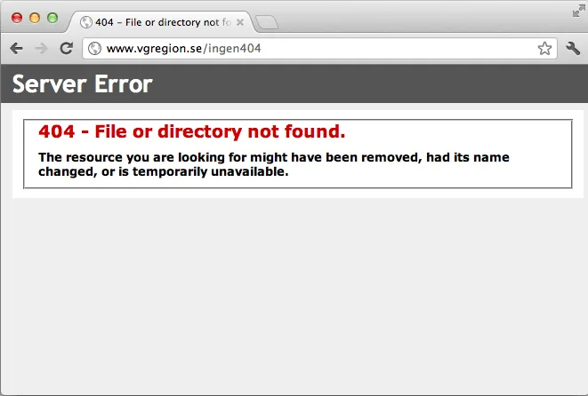 En felkonfigurerad webbserver kan råka lämna så här oanvändbara 404-sidor.