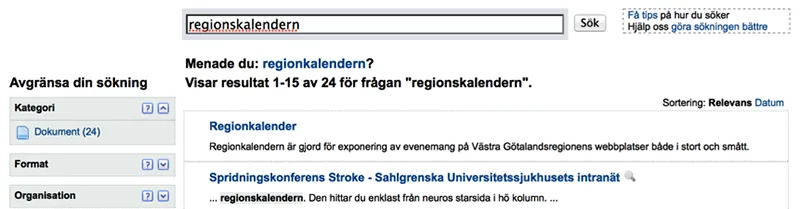 En key match visar högst upp i träfflistan en direktlänk till en utvald träff så ingen missar den.