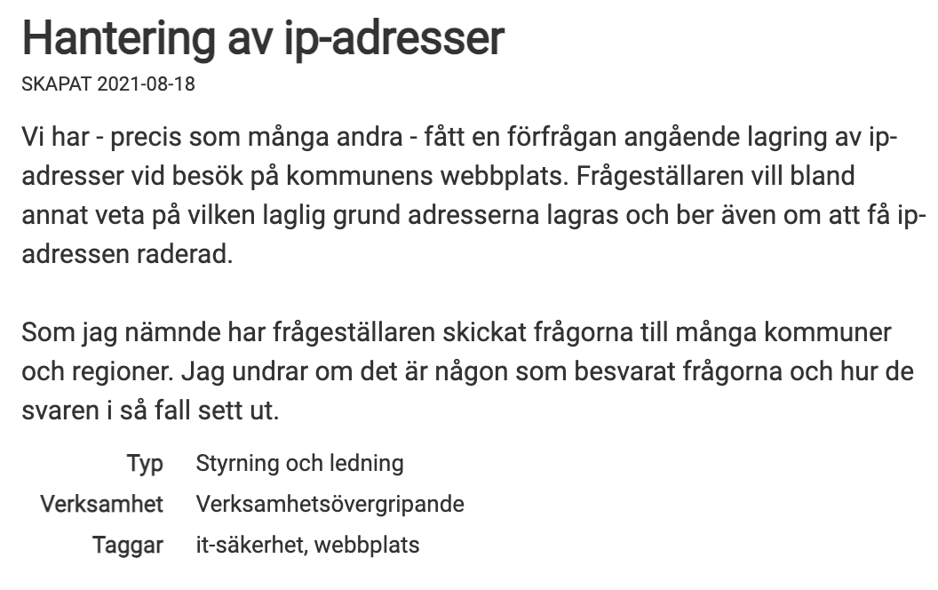 Bild 3: Frågeställning på SKR:s forum DelaDigitalt angående de här mejlen som dykt upp hos kommunerna.