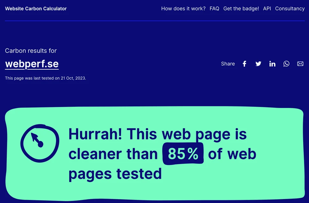 Bild 1: Webperf.se enligt Website Carbon Calculator