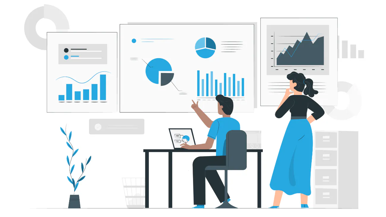 Två personer som iaktar instrumentpaneler fulla med datapunkter