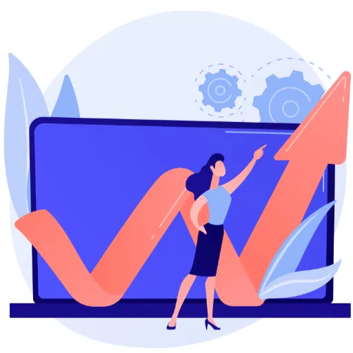 Kvinna som står framför en pil som pekar uppåt