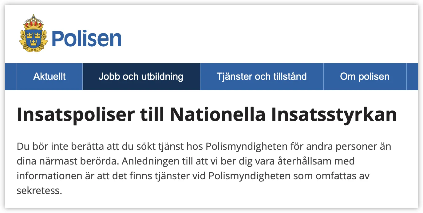 En jobbannons på Polisens webbsida