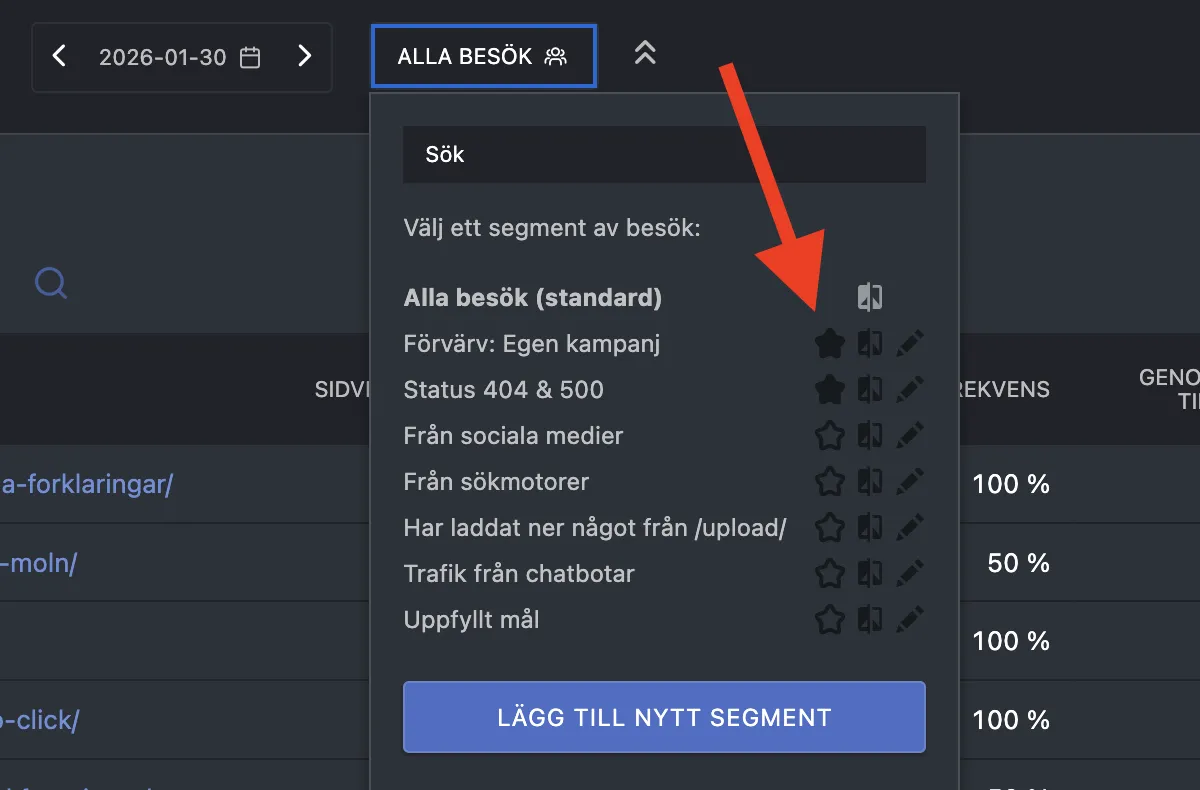 Segment kan nu markeras så de hamnar överst i listan
