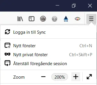 Figur 10 Öka zoom till 200 % i Firefox meny.