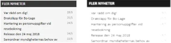 Figur 14 Datumen i rutan är grå mot grå bakgrund. För användare med nedsatt syn blir de svåra att läsa.